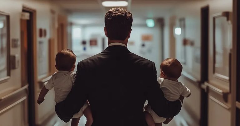 Váratlanul megláttam a férjemet egy luxusöltönyben, amint egy szülészeti klinikáról távozott két babával a karjában.